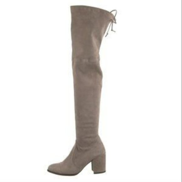 New In Box! Stuart Weitzman Tieland Shoes In Taupe - OTK Suede Boots Size 9/9.5